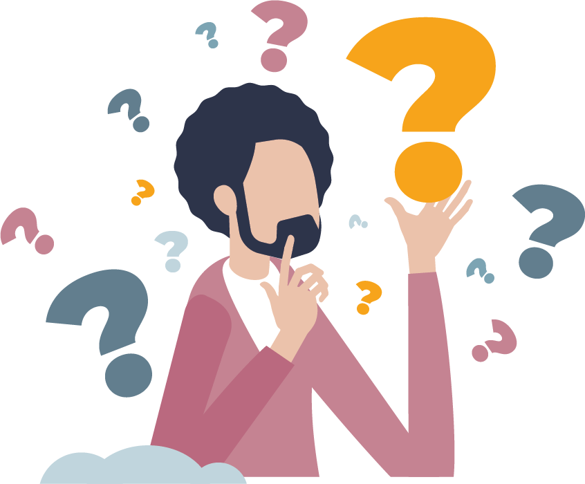 Vector graphic of a young man surrounded by question marks, needing Counseling for Attention Issues