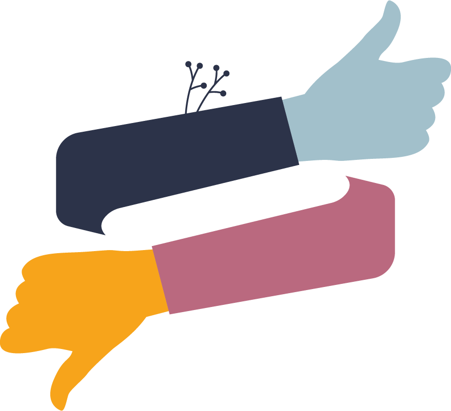 Vector graphic of thumbs up and thumbs down representing well-being